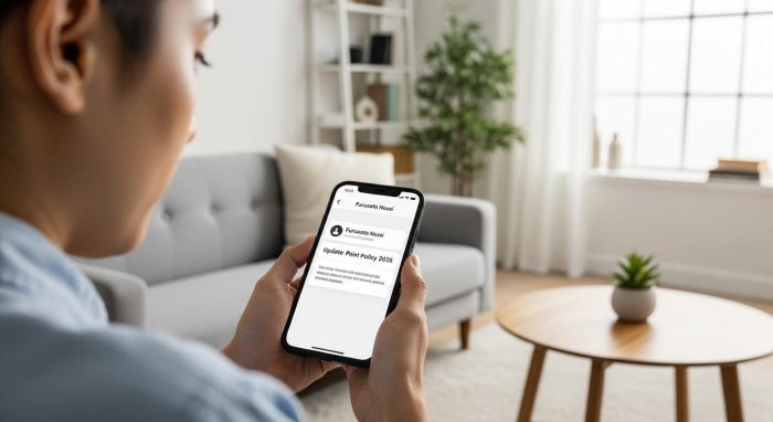 ふるさと納税サイトからのポイント改定通知を確認する様子