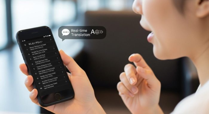 通話内容をリアルタイムで翻訳して画面表示している様子