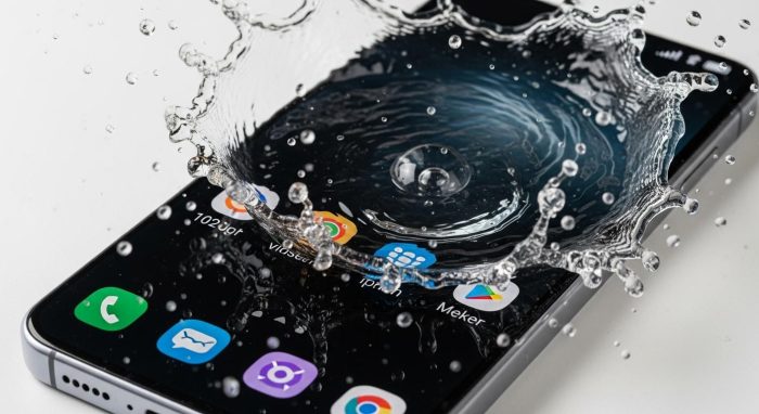水飛沫を浴びるGalaxy S27。防水性能の高さを証明するシーン