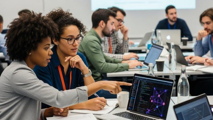 セキュリティ研修のワークショップに参加する社員たち