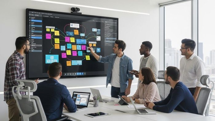 オンラインホワイトボードを複数人で共同編集している様子