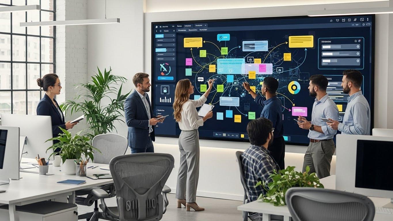 オンラインホワイトボードを複数人で共同編集している様子