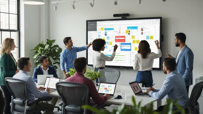 オンラインホワイトボードを複数人で共同編集している様子