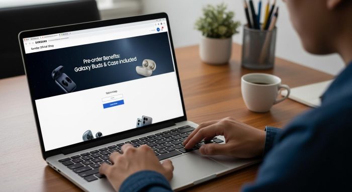 サムスン公式オンラインショップでの予約特典案内の画面