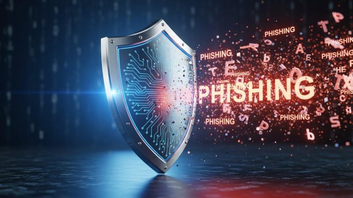 フィッシングメールを盾でブロックするセキュリティのイメージ