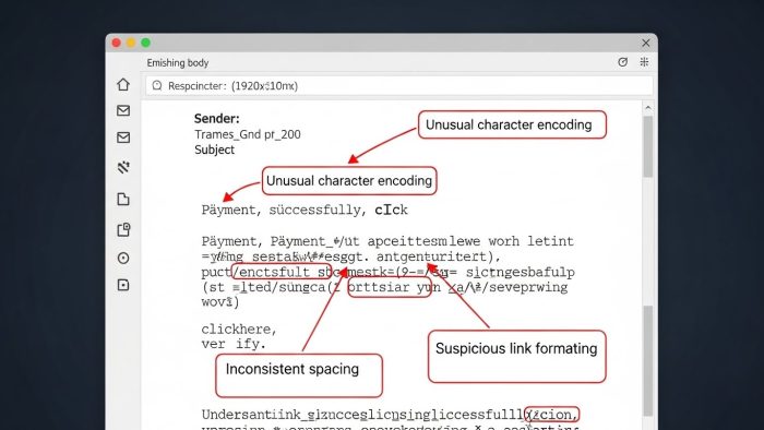 メールの本文に含まれる不自然な記号や空白を指摘する図解