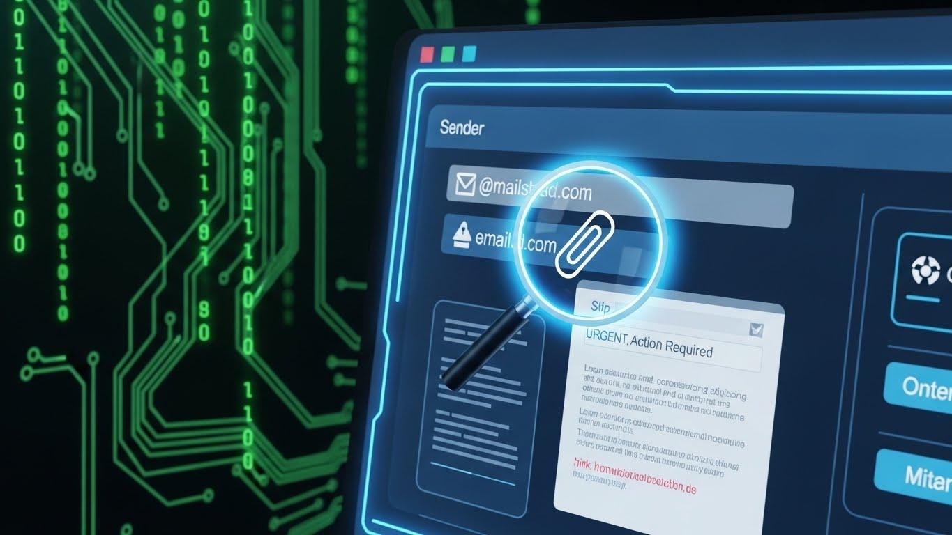 標的型攻撃メールの不審な点を確認するデジタルイメージ