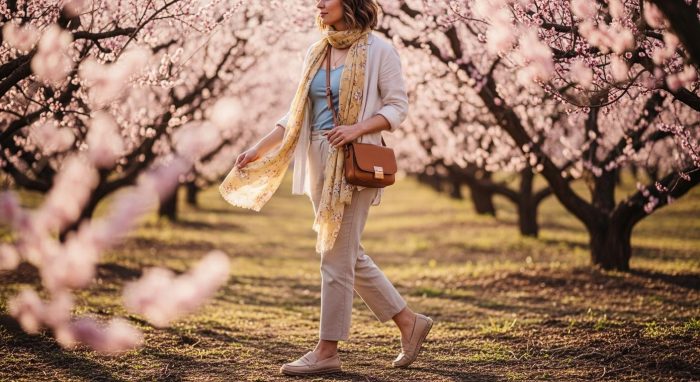 春の梅まつりに適したレイヤードスタイルの服装例