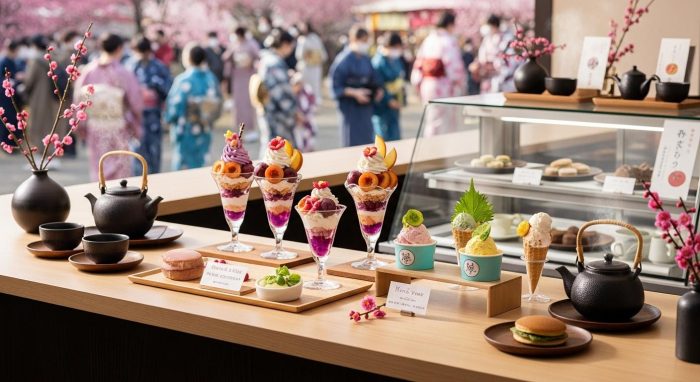 2026年の梅まつり会場で提供される限定梅スイーツの盛り合わせ