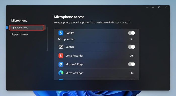 Windows 11のCopilot設定画面とマイク許可設定