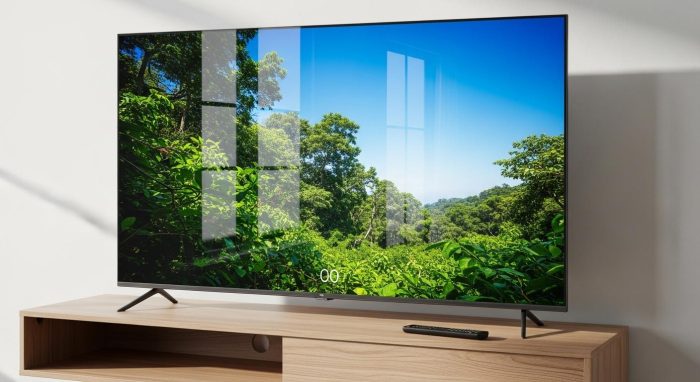 4Kテレビに有線LANを接続してストリーミング画質を安定させる様子