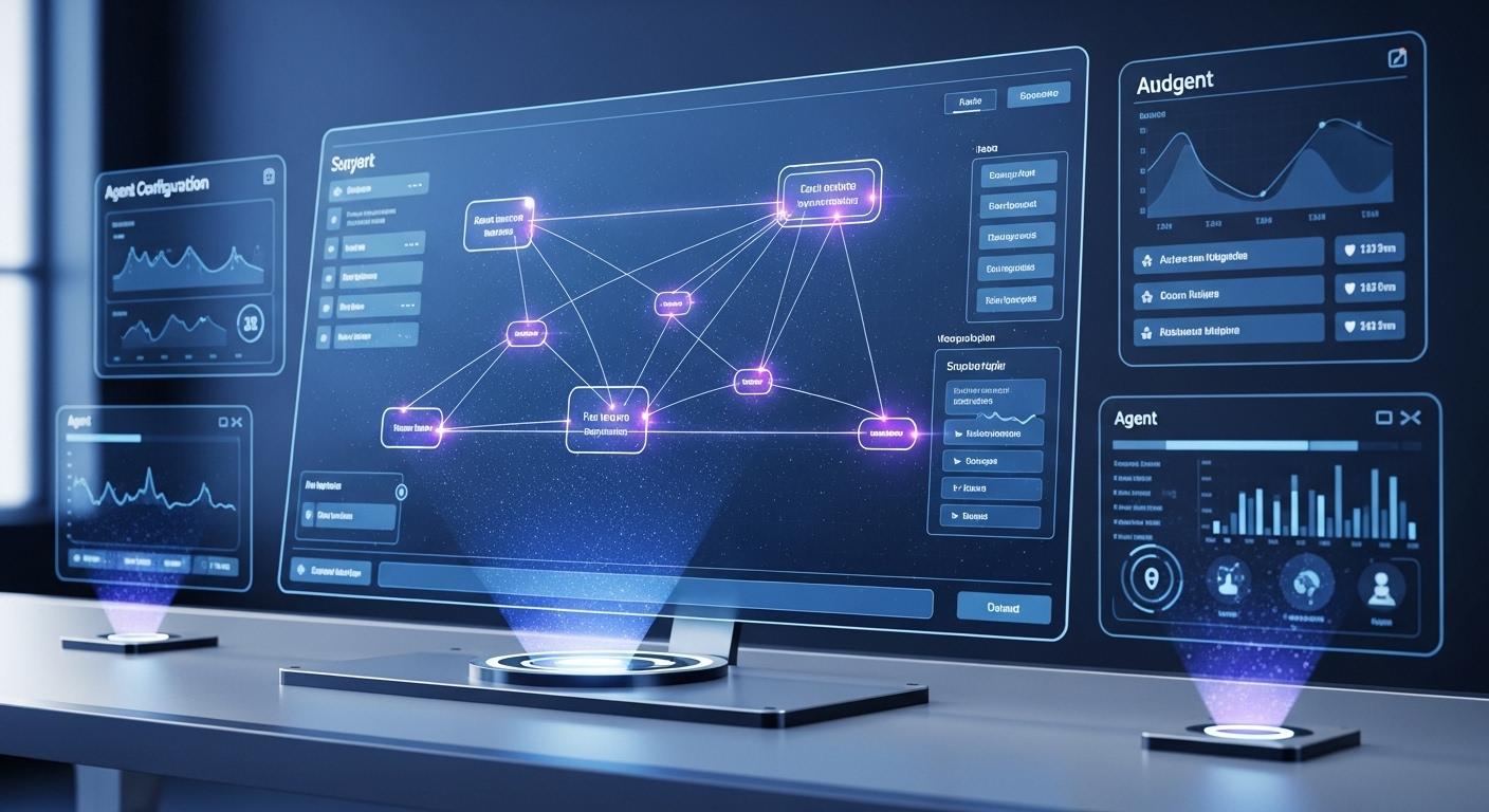 2026年の最新AIエージェント設定画面と自律型ワークフローのビジュアルイメージ