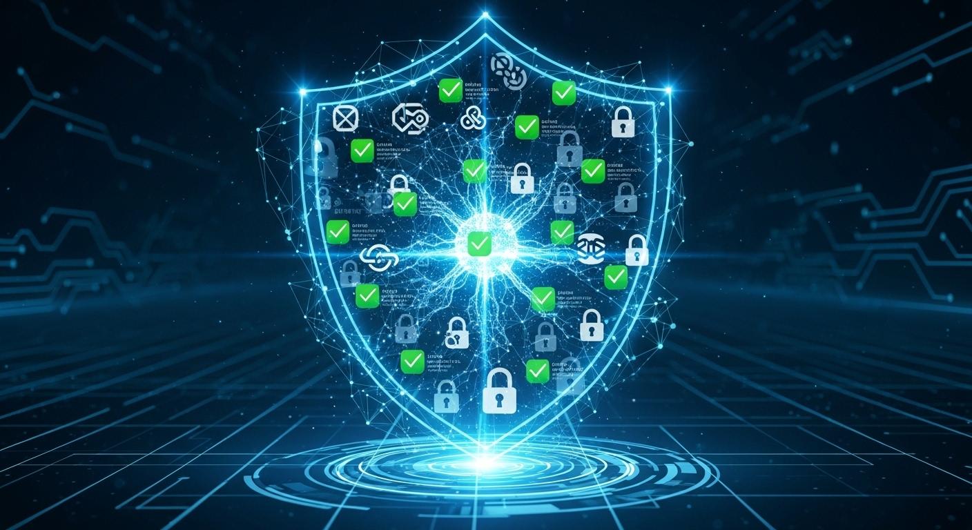 自律型AIエージェントを保護するデジタルシールドのイメージ図