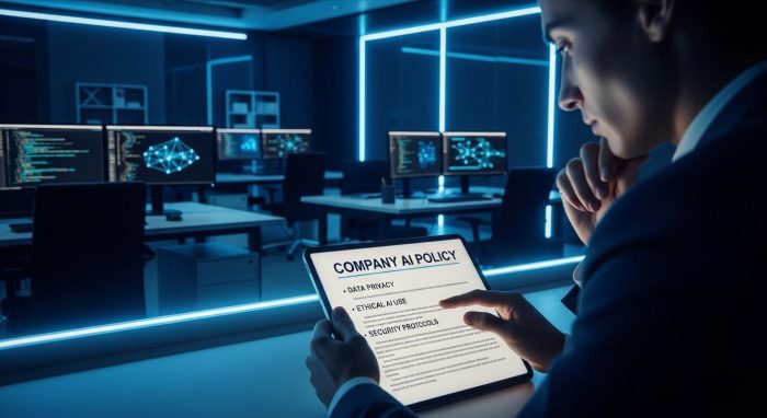 企業のAI利用ガイドラインをレビューする担当者