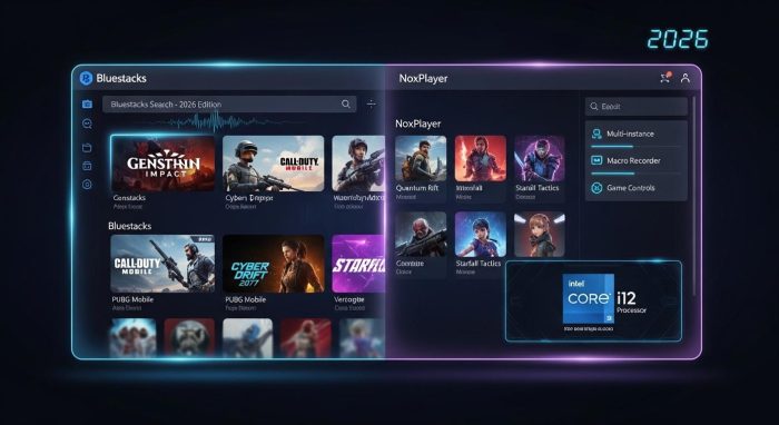 Bluestacks 6とNoxPlayerの最新インターフェース画面の比較