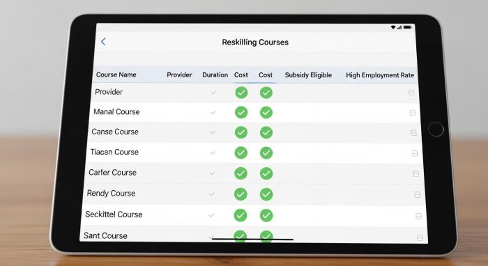 補助金対象の講座を比較検討する様子
