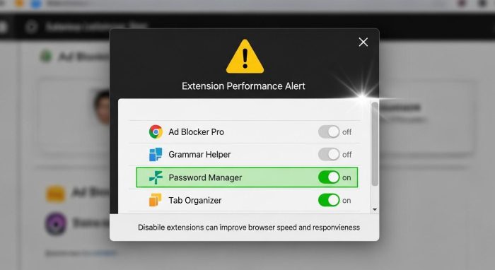 拡張機能のオンオフを切り替えて最適化する画面