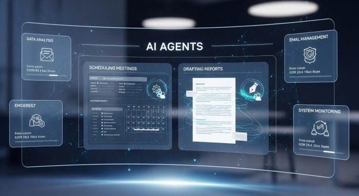 自律的にタスクを遂行するAIエージェントの概念図