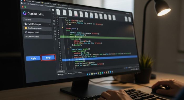 Copilot Editsによる複数ファイルの一括修正画面