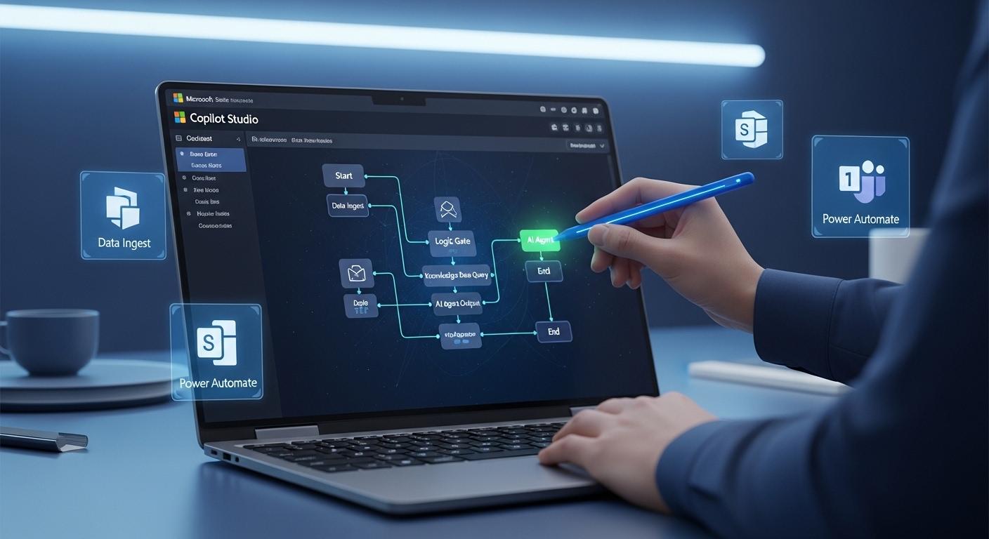Microsoft Copilot StudioでAIエージェントを自作する操作画面のイメージ