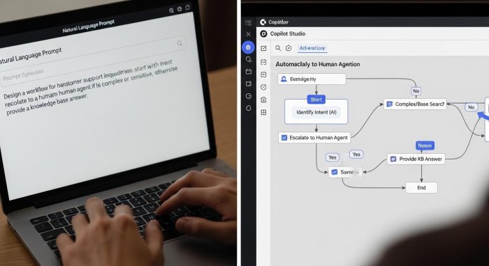 Copilot Studio の直感的なフロー作成画面