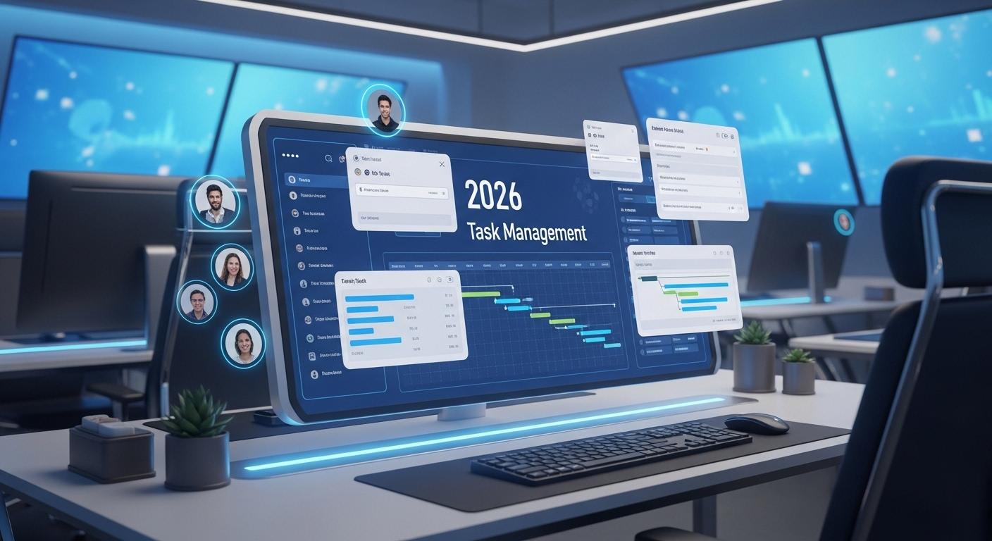 2026年の最新タスク管理ツールを比較検討するビジネスシーンのイメージ画像