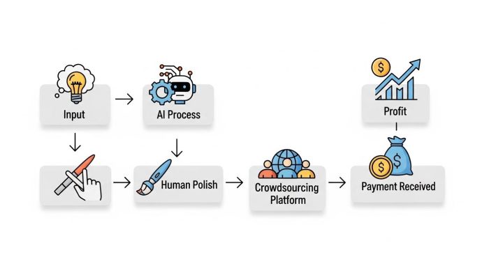 AIツールを活用して収入を得るステップの図解