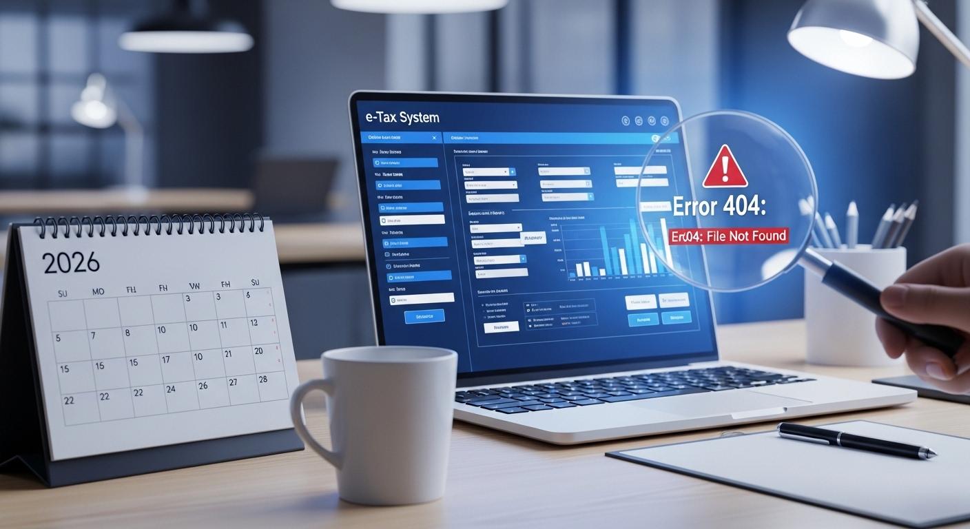 2026年の確定申告でe-Taxエラーに対処するパソコン画面のイメージ