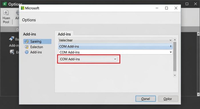 エクセルのアドイン設定画面のスクリーンショット