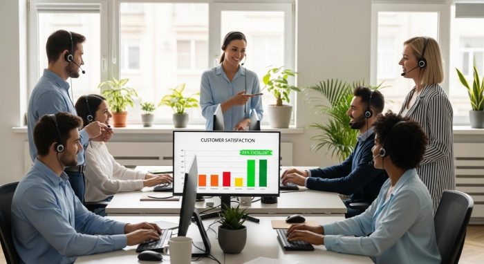 ユーザーの質問に笑顔で答えるカスタマーサポートチーム