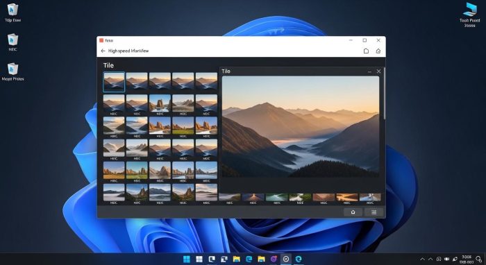 Windows 11で高機能ビューアーを使用してHEIC画像を管理する様子