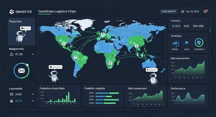 物流管理におけるGemini 3.0のエージェント機能活用イメージ