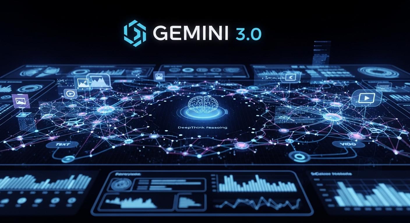 Googleの最新AI、Gemini 3.0のマルチモーダル機能と推論能力を象徴するイメージ画像
