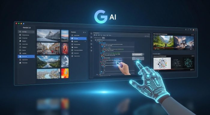 Gemini 3.0の操作画面とマルチモーダル機能のイメージ