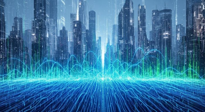 将来のAIコスト低減を象徴する未来的なイメージ