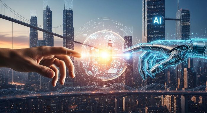 AIと人間が協力して新しいプロジェクトを創り出す未来のイメージ