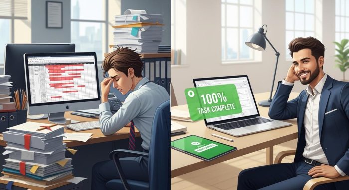 請求管理システム導入前後の業務環境比較イメージ