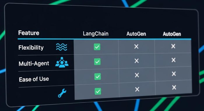 LangChainとAutoGenの機能比較表