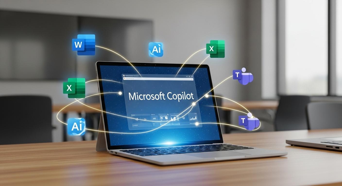 2026年のビジネスシーンにおけるCopilotとMicrosoft 365の連携イメージ