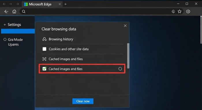 Microsoft Edgeの設定画面で閲覧データをクリアする手順のスクリーンショット