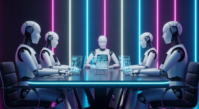 複数のAIエージェントが協力して働くイメージ