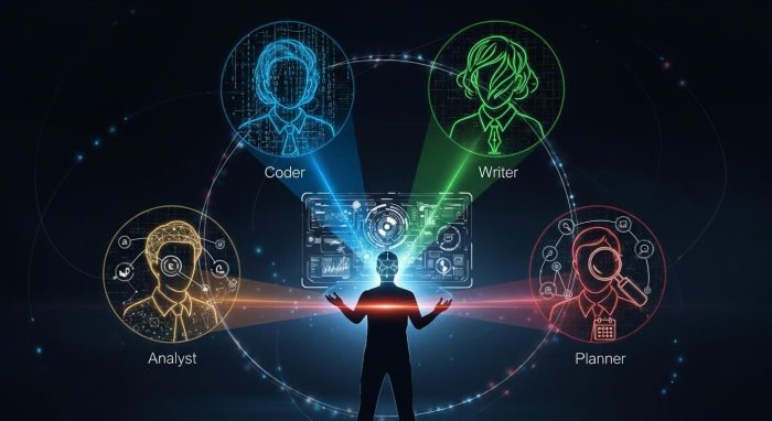 複数のAIエージェントが協力してタスクをこなす未来のイメージ