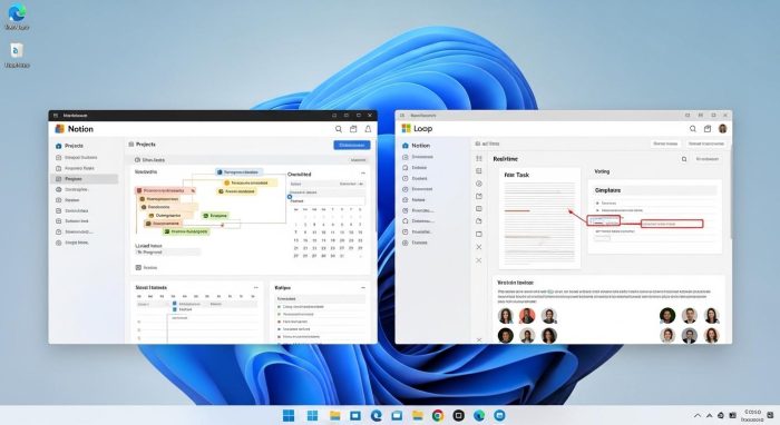 2026年最新のNotionとMicrosoft Loopの操作画面比較イメージ