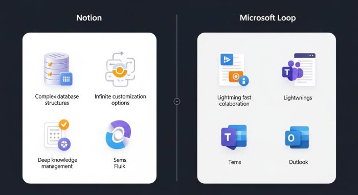 NotionとMicrosoft Loopのメリット・デメリットを比較した図解