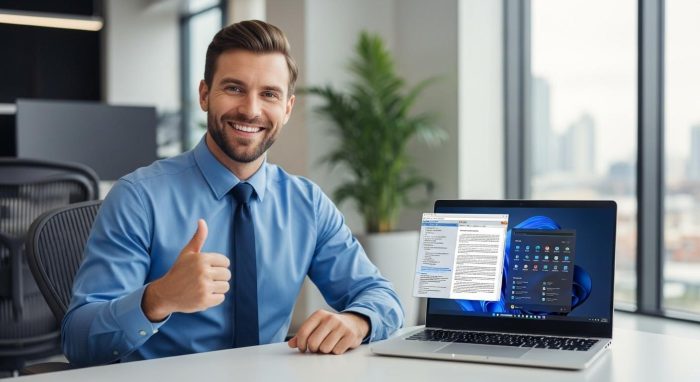 Windows 11で古いソフトの起動に成功し喜ぶユーザー