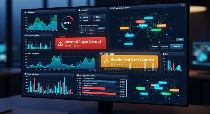 AIエージェントのリアルタイム監視と異常検知画面