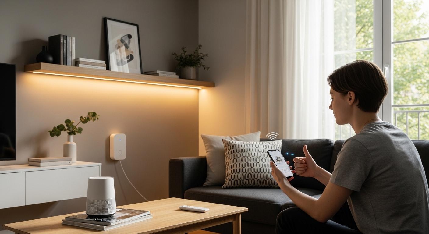 賃貸マンションでスマートホームデバイスを活用する初心者のイメージ