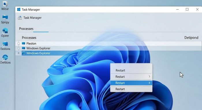 タスクマネージャーでWindowsエクスプローラーを再起動する操作画面