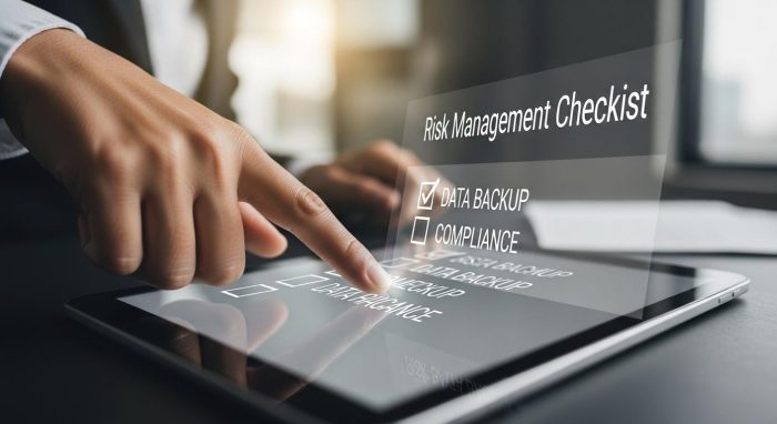 リスク管理チェックリストを確認する担当者