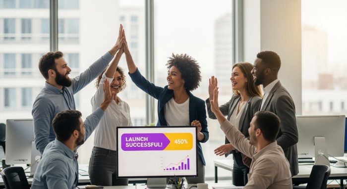 導入に成功し喜ぶチームメンバー